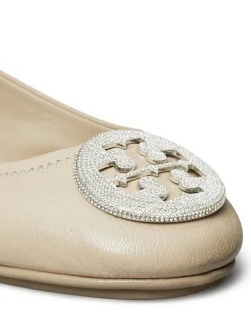 NEW Tory Burch Women's Minnie Travel Ballet Pave Flat Shoes – Stone Gray/Silver